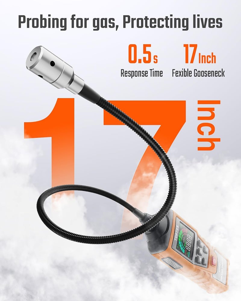 TOPTES Rechargeable Gas Leak Detector, PT520B+ Natural Gas Leak Detector with a 17-inch Probe to Situate Gas Leaks for Propane, Natural Gas, Methane, LPG in RV or Home, Measuring PPM or%LEL - Orange - Image 4